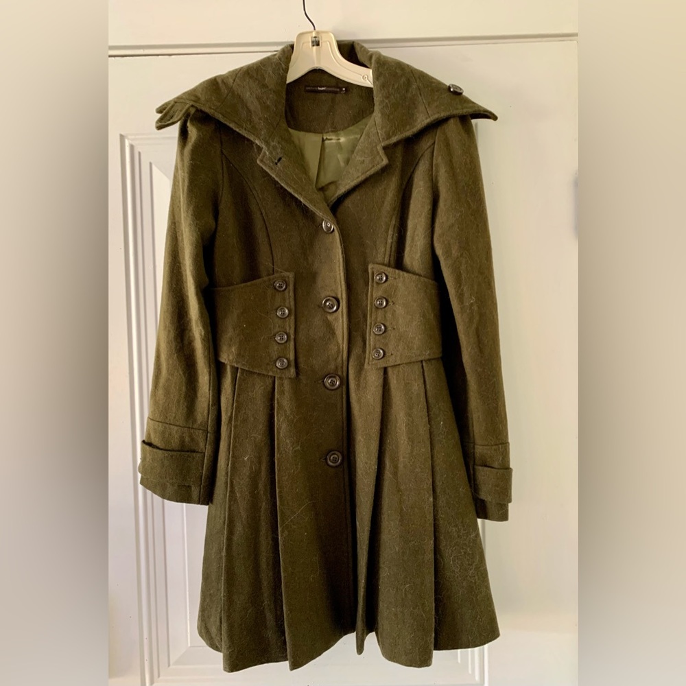 Hazel Military Inspired  Loden Green Fitted Wool Swing Coat Size M